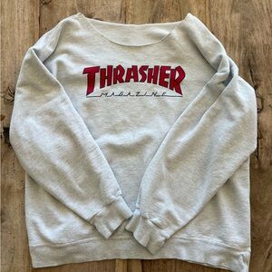 Thrasher Light Gray Sweatshirt with Red Logo